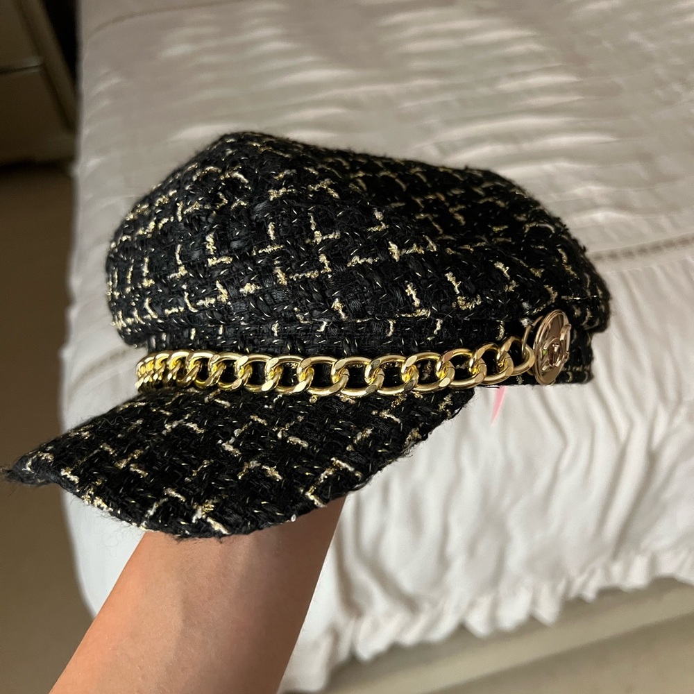 Juicy Couture Black and Gold Chain Pattern Hat